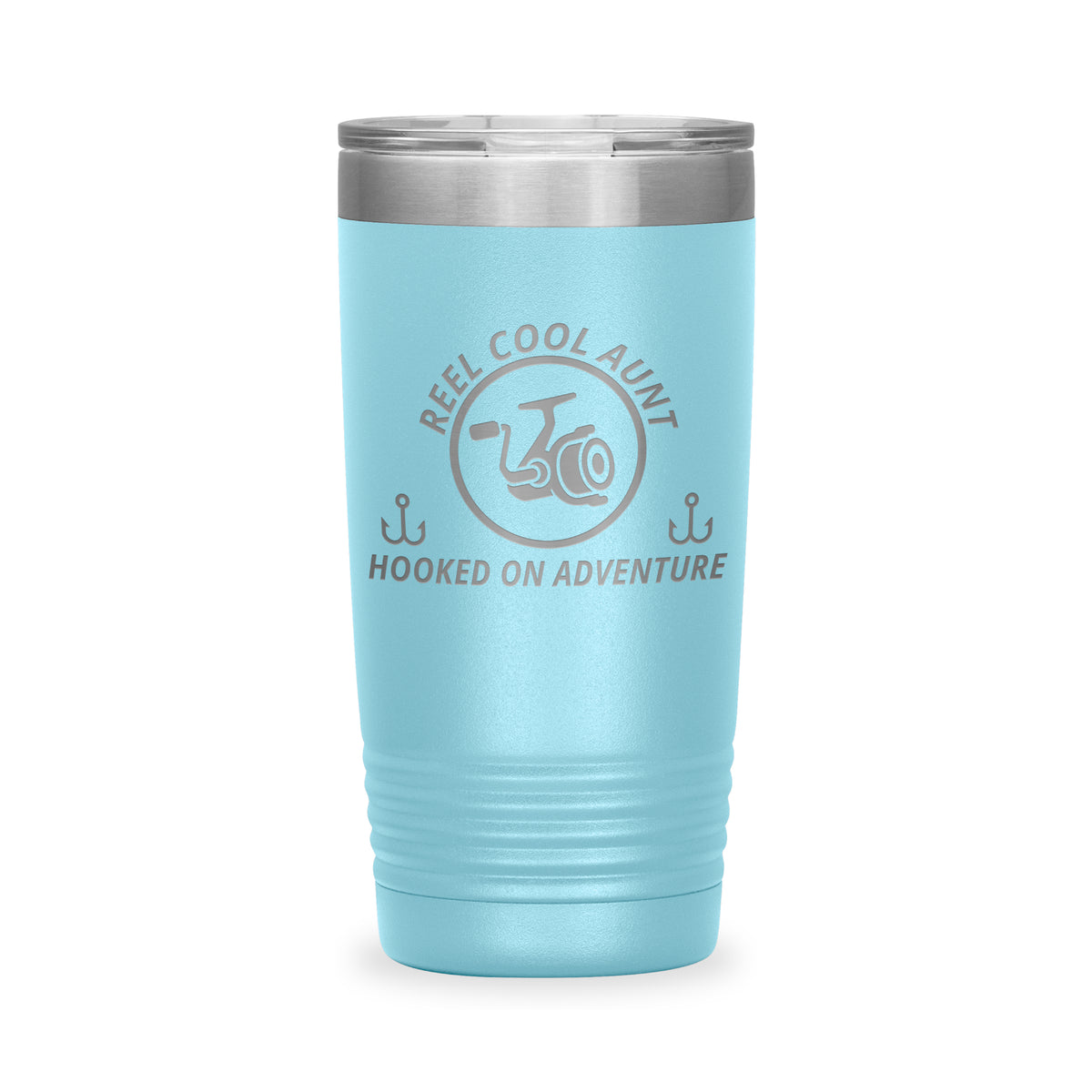 Reel Cool Aunt - Polar Camel 20oz engraved tumbler, front view, Light Blue