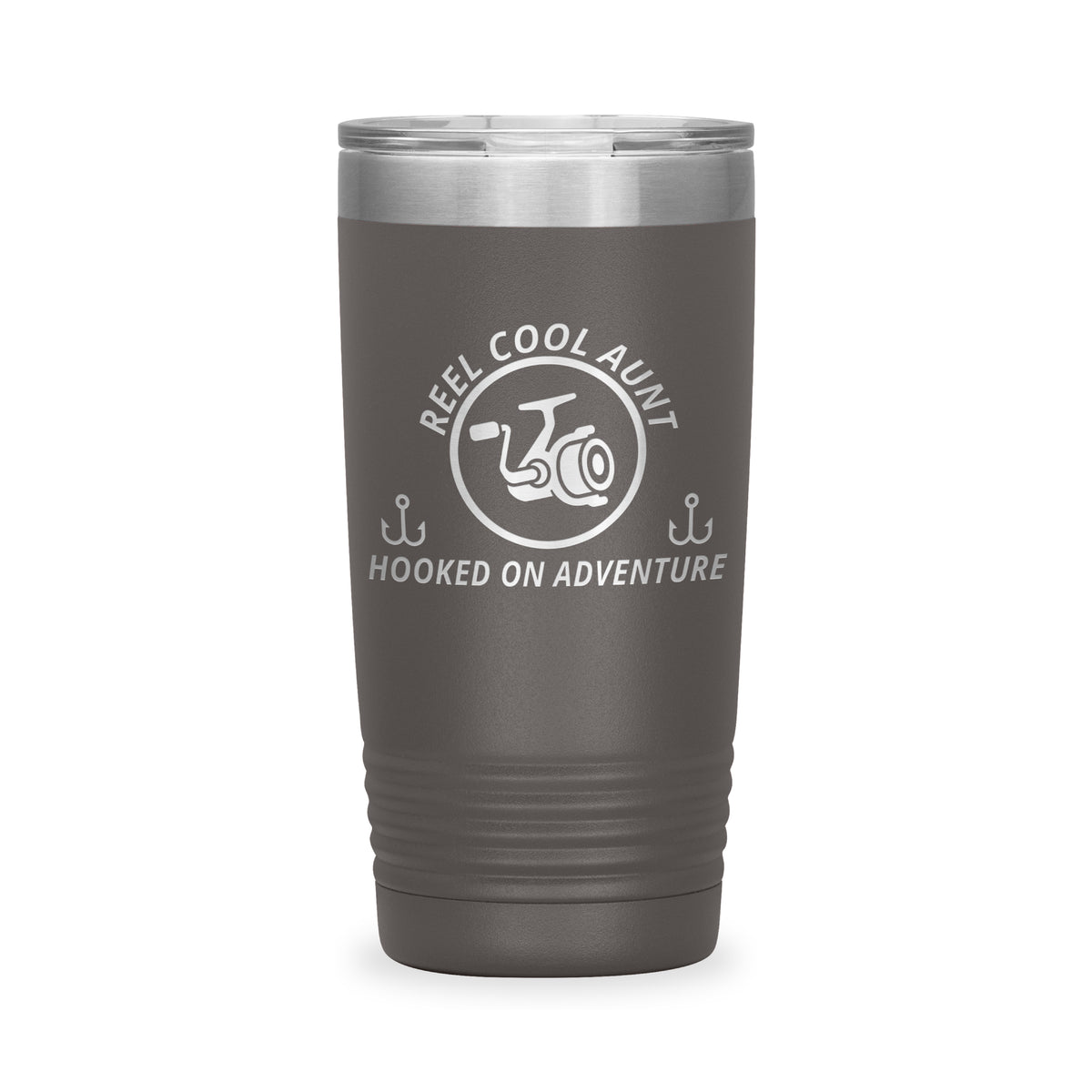 Reel Cool Aunt - Polar Camel 20oz engraved tumbler, front view, Pewter
