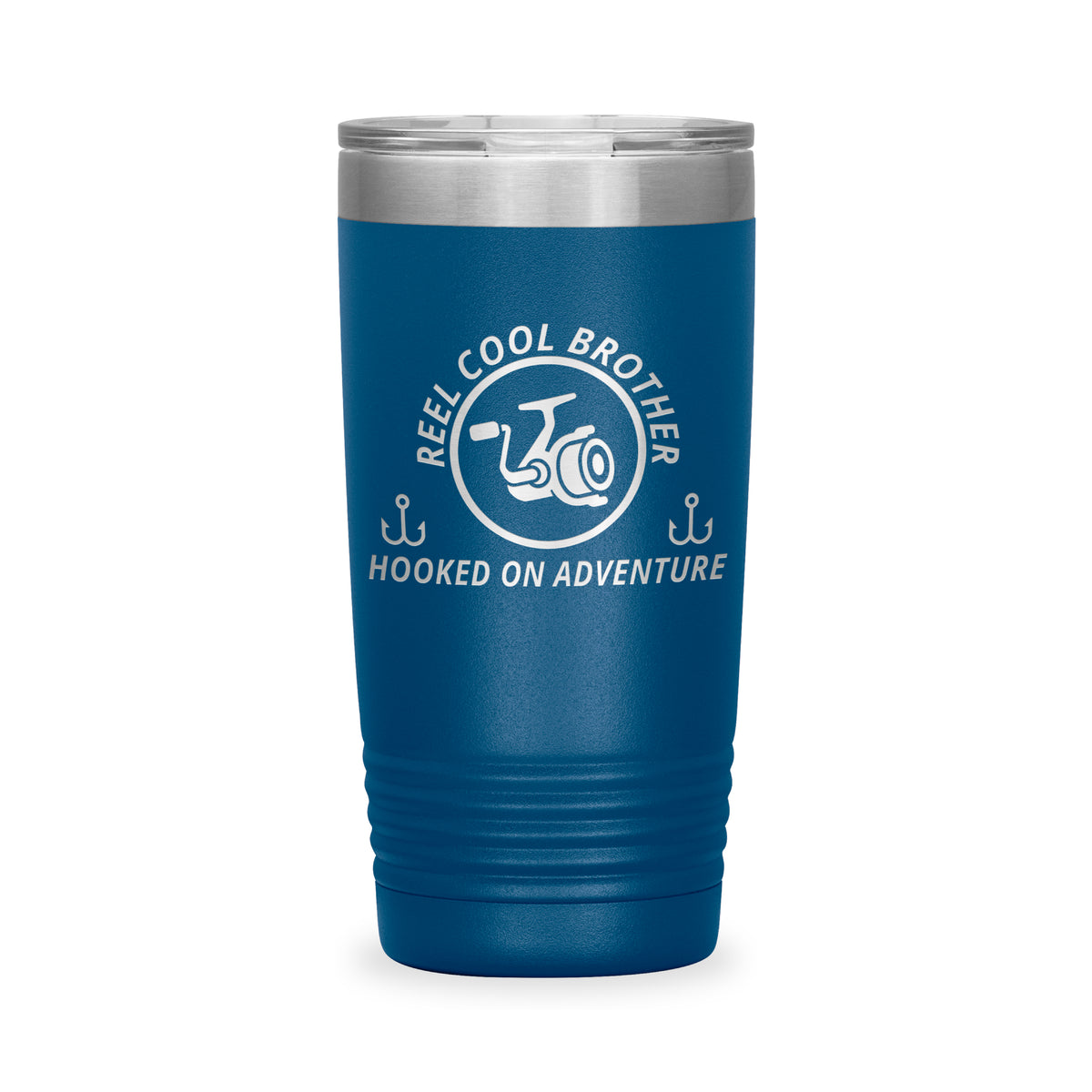 Reel Cool Brother - Polar Camel 20oz engraved tumbler, front view, Blue
