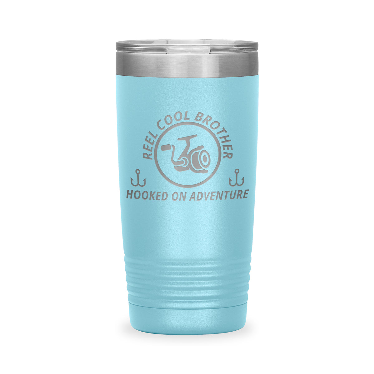 Reel Cool Brother - Polar Camel 20oz engraved tumbler, front view, Light Blue