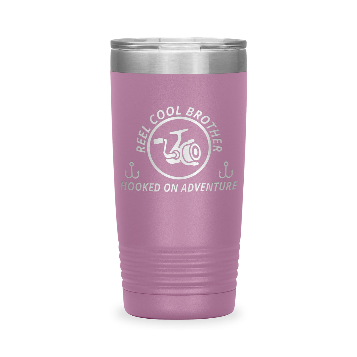 Reel Cool Brother - Polar Camel 20oz engraved tumbler, front view, Light Purple