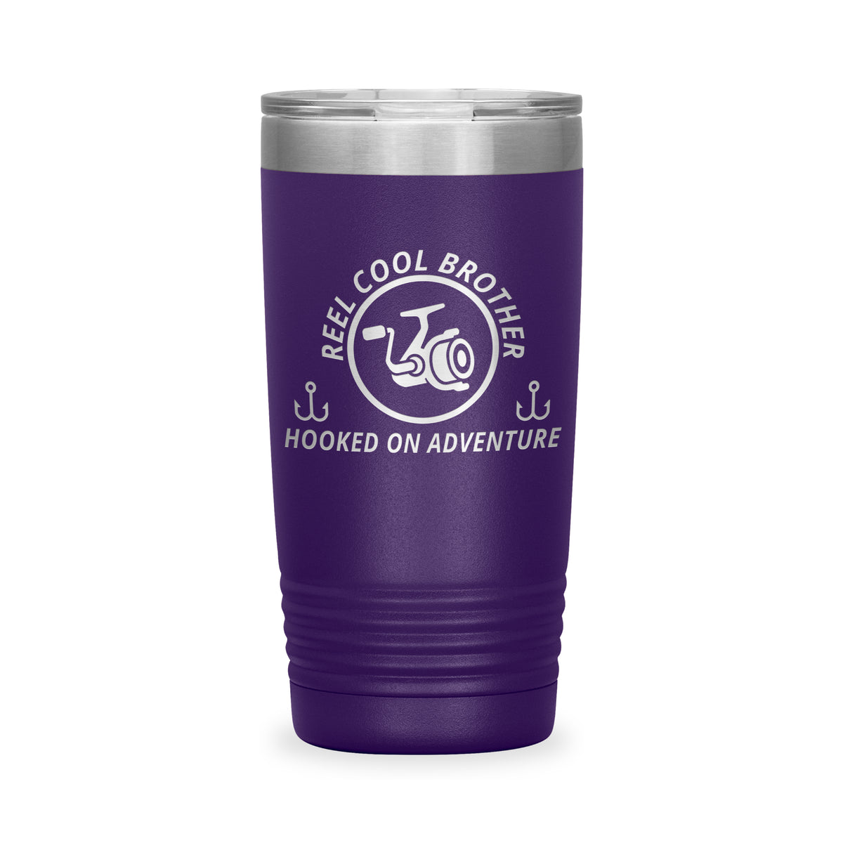 Reel Cool Brother - Polar Camel 20oz engraved tumbler, front view, Purple