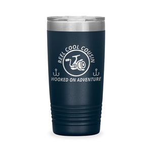 Reel Cool Cousin - Polar Camel 20oz engraved tumbler, front view, Navy