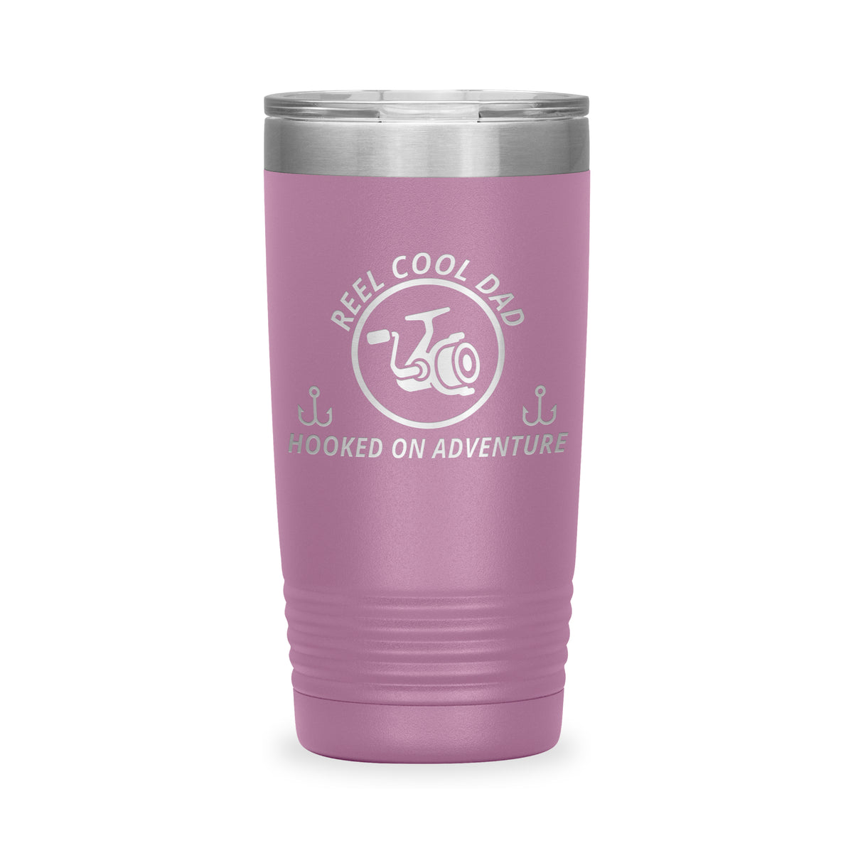Reel Cool Dad - Polar Camel 20oz engraved tumbler, front view, Light Purple