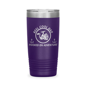 Reel Cool Dad - Polar Camel 20oz engraved tumbler, front view, Purple