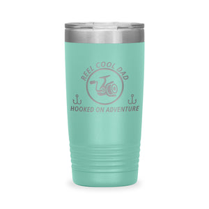 Reel Cool Dad - Polar Camel 20oz engraved tumbler, front view, Teal