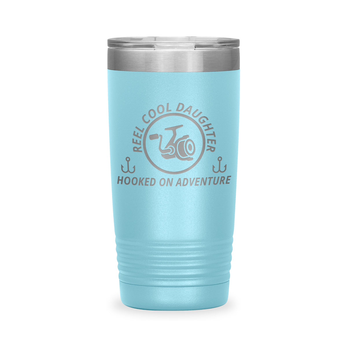 Reel Cool Daughter - Polar Camel 20oz engraved tumbler, front view, Light Blue