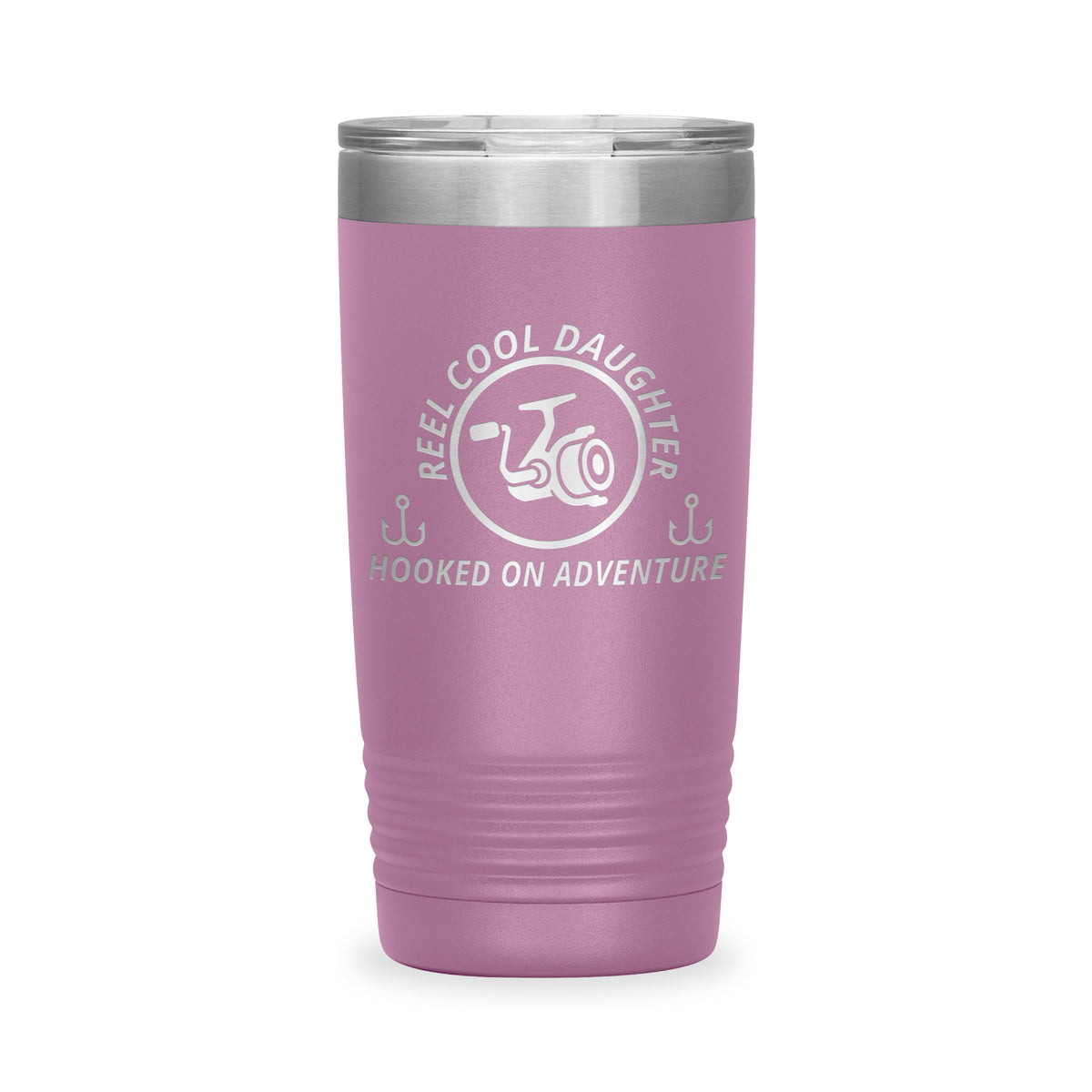 Reel Cool Daughter - Polar Camel 20oz engraved tumbler, front view, Light Purple
