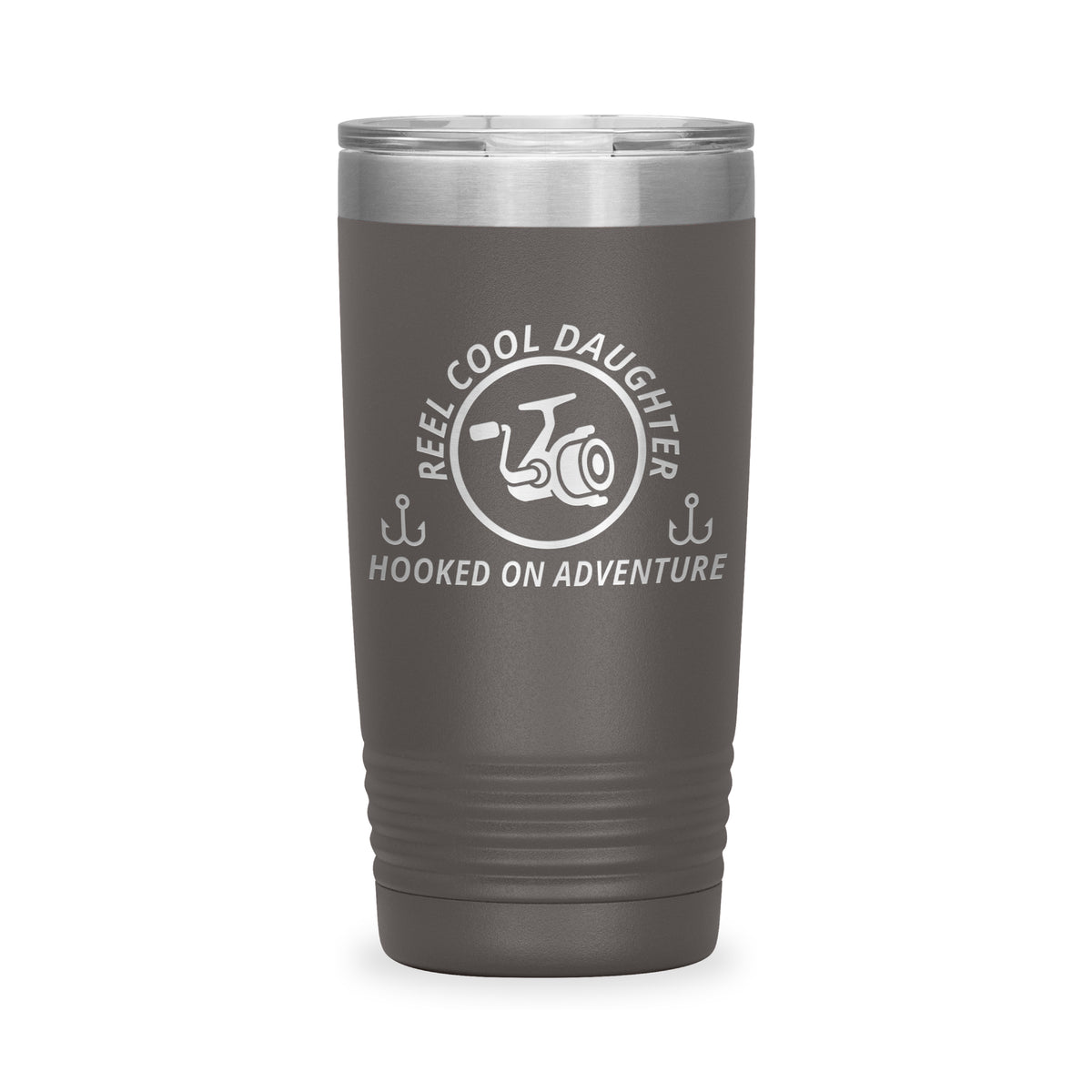 Reel Cool Daughter - Polar Camel 20oz engraved tumbler, front view, Pewter