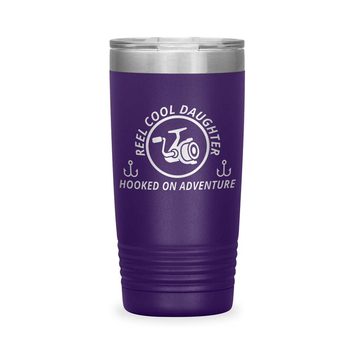 Reel Cool Daughter - Polar Camel 20oz engraved tumbler, front view, Purple