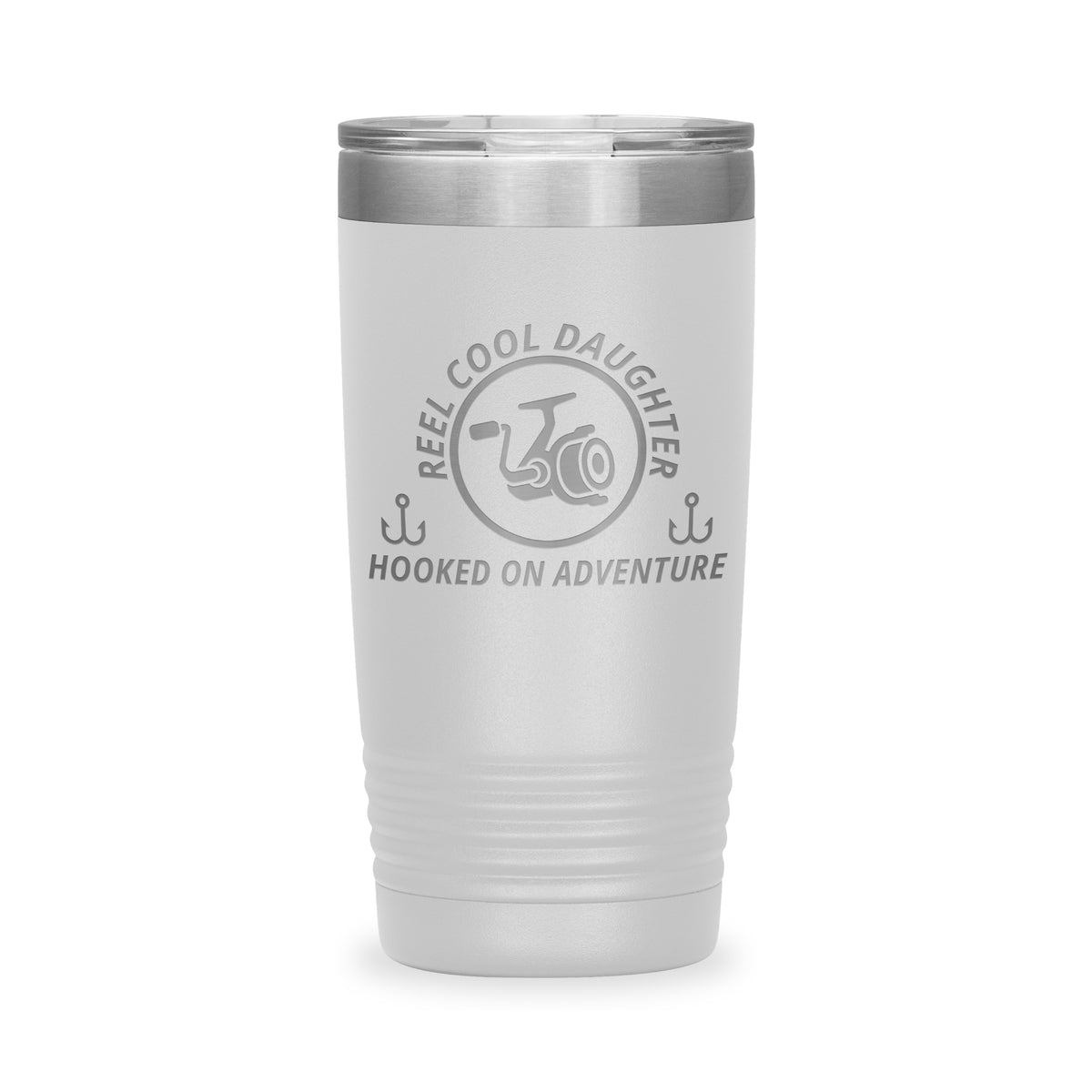Reel Cool Daughter - Polar Camel 20oz engraved tumbler, front view, White
