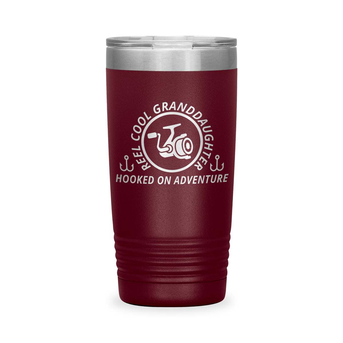 Reel Cool Granddaughter - Polar Camel 20oz engraved tumbler, front view, Maroon