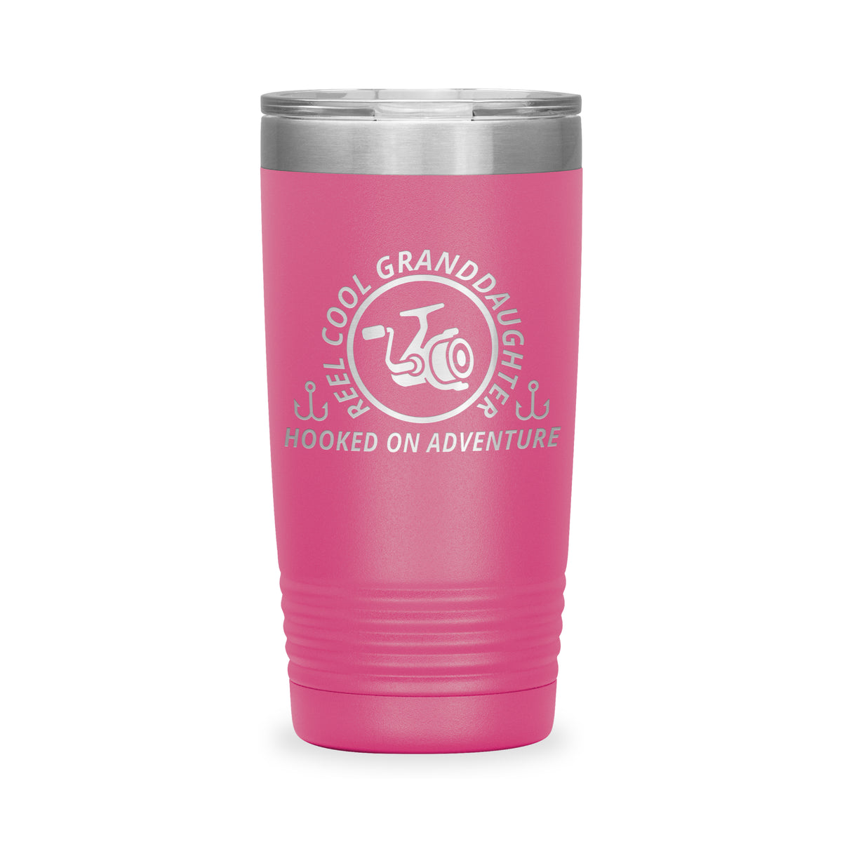 Reel Cool Granddaughter - Polar Camel 20oz engraved tumbler, front view, Pink