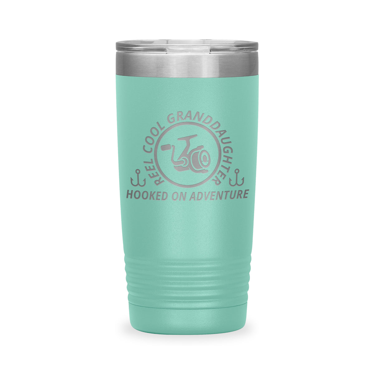 Reel Cool Granddaughter - Polar Camel 20oz engraved tumbler, front view, Teal