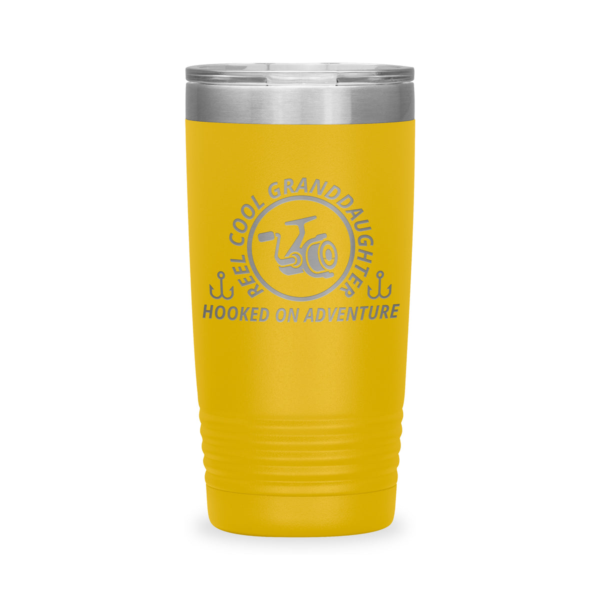 Reel Cool Granddaughter - Polar Camel 20oz engraved tumbler, front view, Yellow