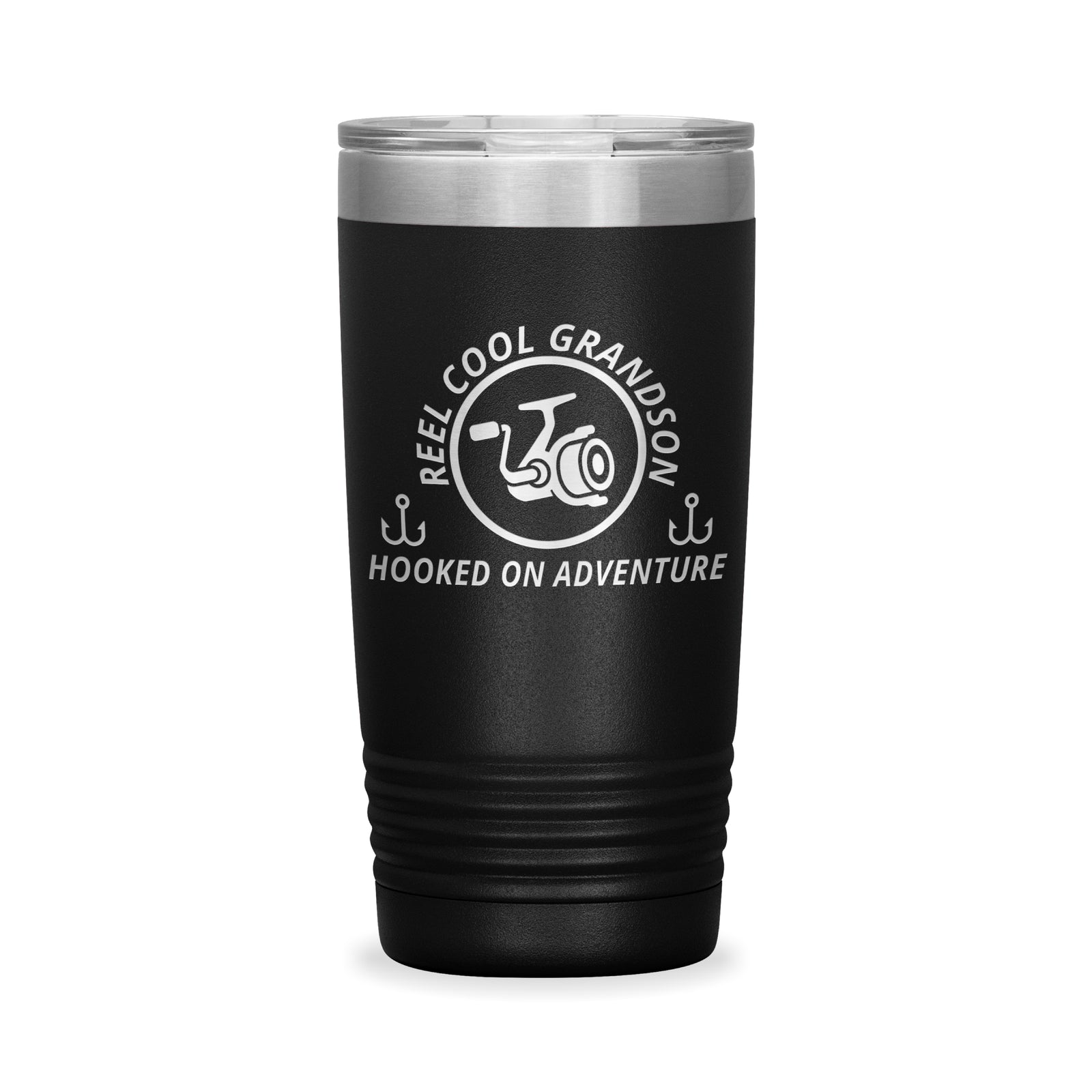 Reel Cool Grandson - Polar Camel 20oz engraved tumbler, front view, Black