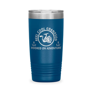 Reel Cool Grandson - Polar Camel 20oz engraved tumbler, front view, Blue