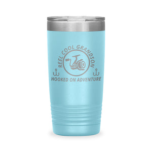 Reel Cool Grandson - Polar Camel 20oz engraved tumbler, front view, Light Blue