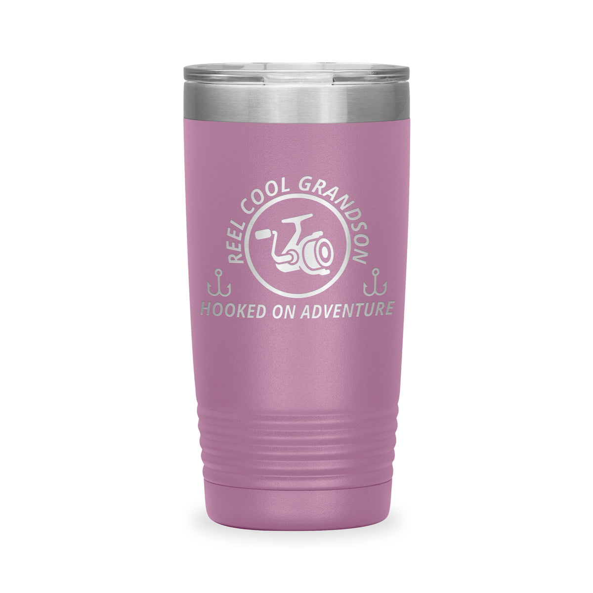Reel Cool Grandson - Polar Camel 20oz engraved tumbler, front view, Light Purple