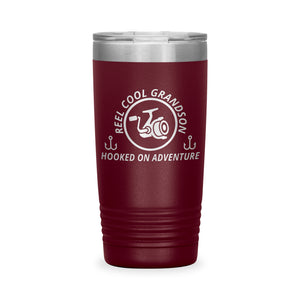 Reel Cool Grandson - Polar Camel 20oz engraved tumbler, front view, Maroon