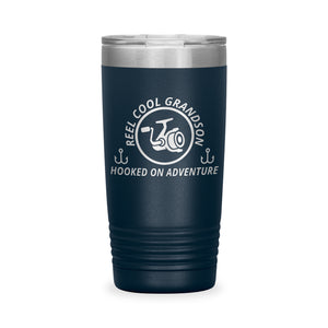 Reel Cool Grandson - Polar Camel 20oz engraved tumbler, front view, Navy