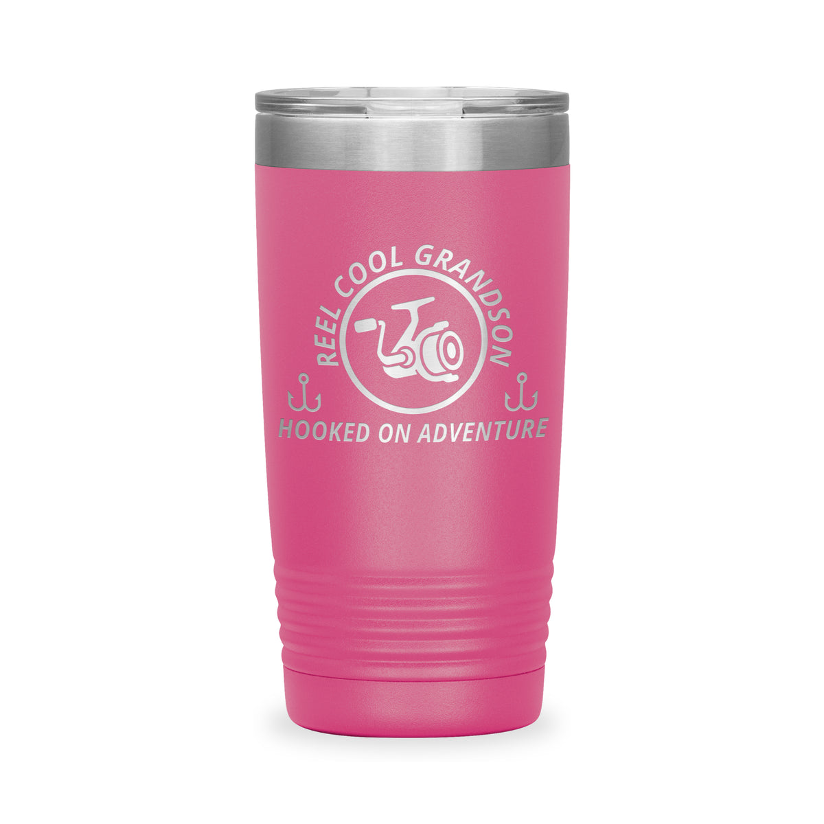 Reel Cool Grandson - Polar Camel 20oz engraved tumbler, front view, Pink