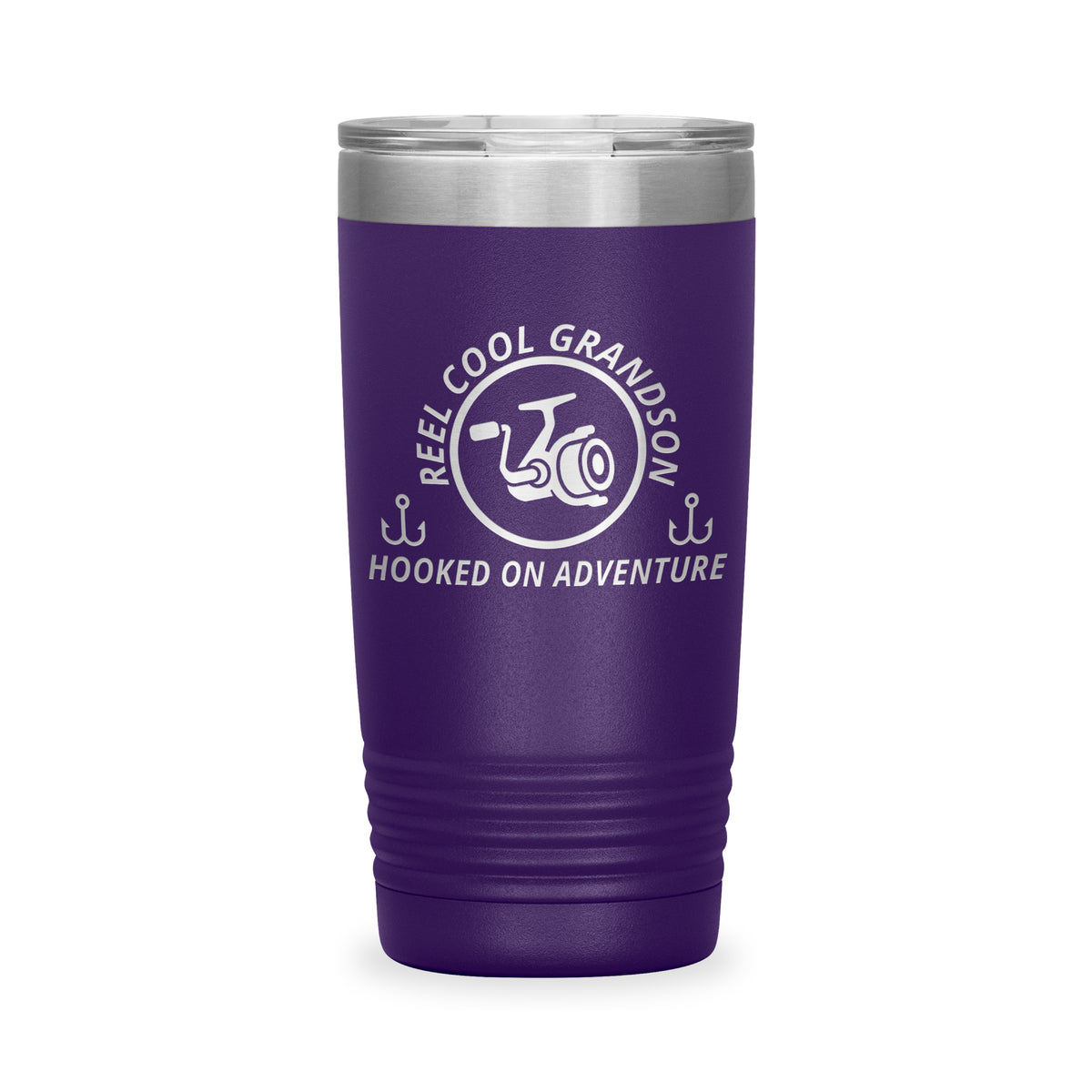 Reel Cool Grandson - Polar Camel 20oz engraved tumbler, front view, Purple