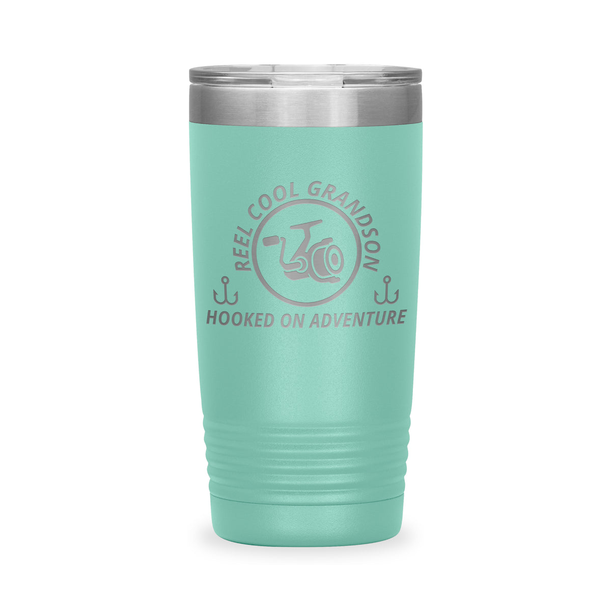 Reel Cool Grandson - Polar Camel 20oz engraved tumbler, front view, Teal