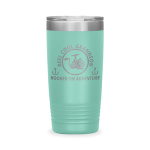 Reel Cool Grandson - Polar Camel 20oz engraved tumbler, front view, Teal