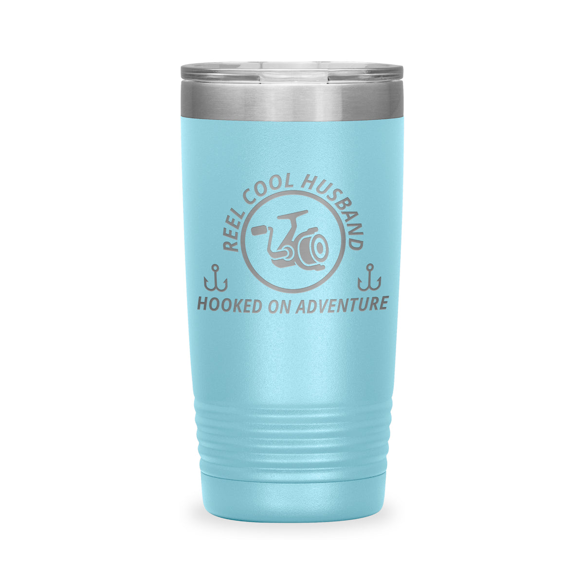 Reel Cool Husband - Polar Camel 20oz engraved tumbler, front view, Light Blue