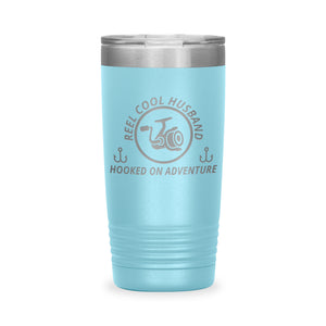 Reel Cool Husband - Polar Camel 20oz engraved tumbler, front view, Light Blue