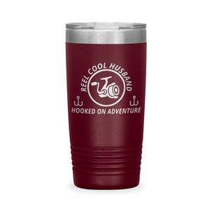 Reel Cool Husband - Polar Camel 20oz engraved tumbler, front view, Maroon