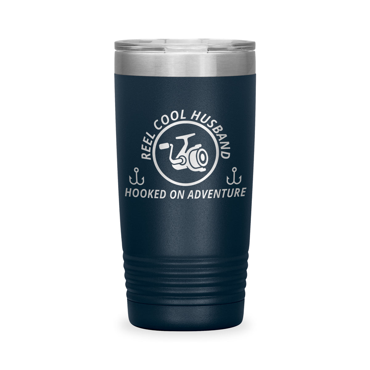 Reel Cool Husband - Polar Camel 20oz engraved tumbler, front view, Navy