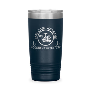 Reel Cool Husband - Polar Camel 20oz engraved tumbler, front view, Navy