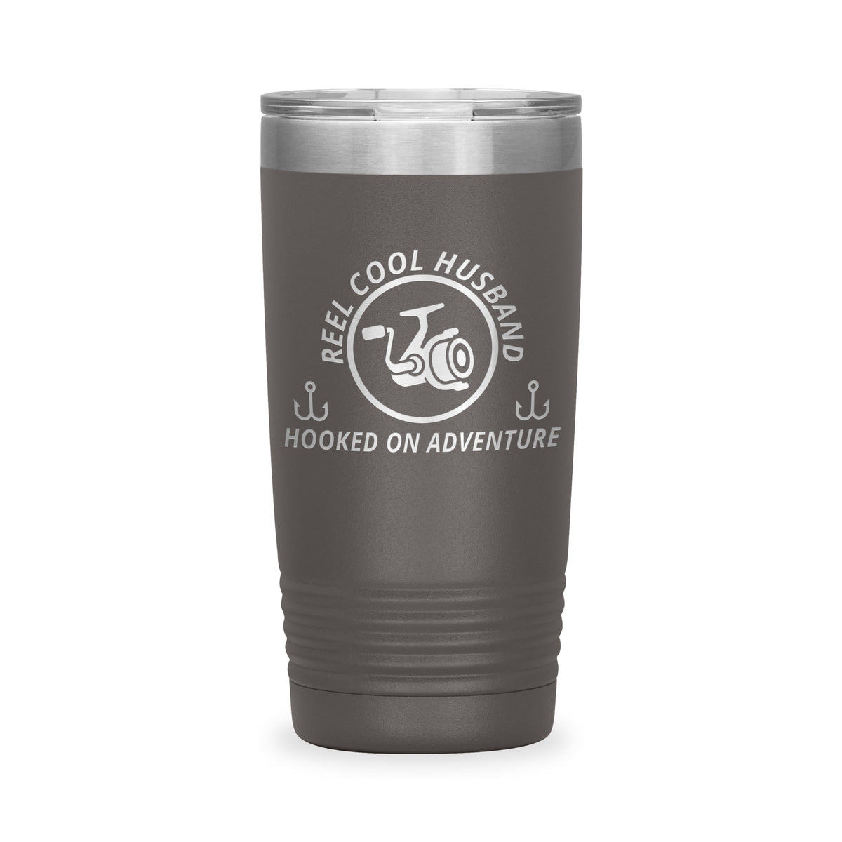 Reel Cool Husband - Polar Camel 20oz engraved tumbler, front view, Pewter
