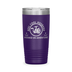 Reel Cool Husband - Polar Camel 20oz engraved tumbler, front view, Purple