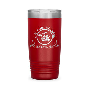 Reel Cool Husband - Polar Camel 20oz engraved tumbler, front view, Red