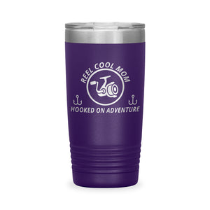 Reel Cool Mom - Polar Camel 20oz engraved tumbler, front view, Purple