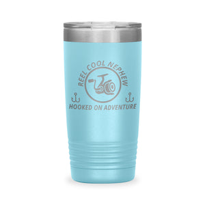 Reel Cool Nephew - Polar Camel 20oz engraved tumbler, front view, Light Blue