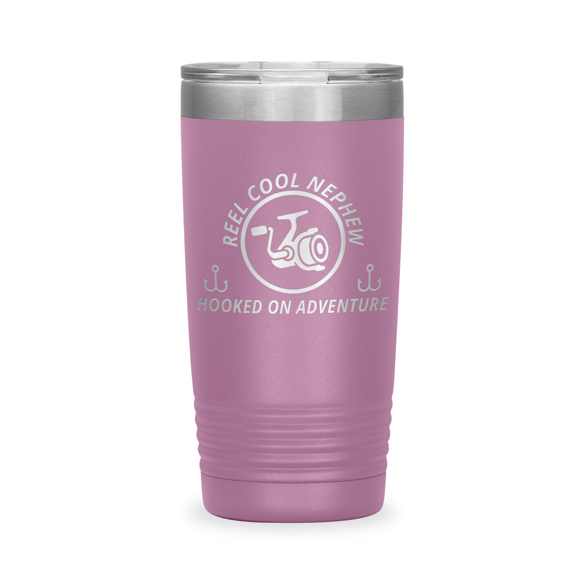 Reel Cool Nephew - Polar Camel 20oz engraved tumbler, front view, Light Purple