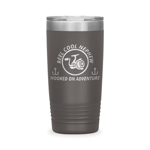 Reel Cool Nephew - Polar Camel 20oz engraved tumbler, front view, Pewter