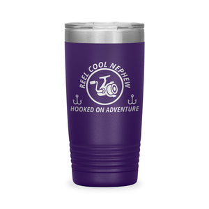 Reel Cool Nephew - Polar Camel 20oz engraved tumbler, front view, Purple