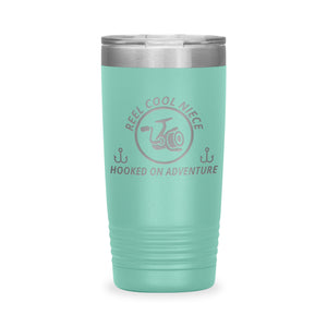 Reel Cool Niece - Polar Camel 20oz engraved tumbler, front view, Teal