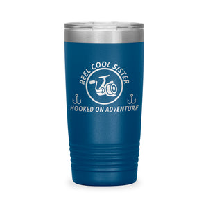 Reel Cool Sister - Polar Camel 20oz engraved tumbler, front view, Blue