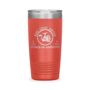 Reel Cool Sister - Polar Camel 20oz engraved tumbler, front view, Coral