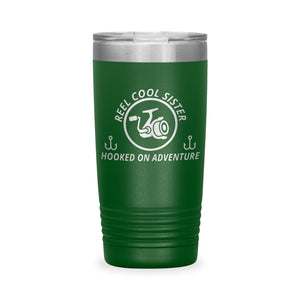 Reel Cool Sister - Polar Camel 20oz engraved tumbler, front view, Green