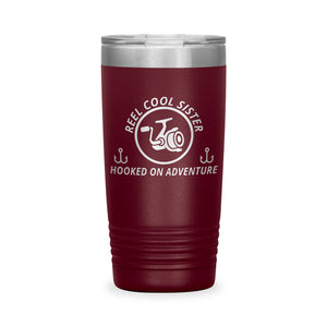 Reel Cool Sister - Polar Camel 20oz engraved tumbler, front view, Maroon