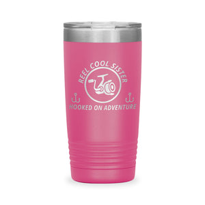 Reel Cool Sister - Polar Camel 20oz engraved tumbler, front view, Pink