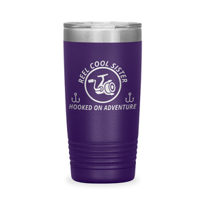 Reel Cool Sister - Polar Camel 20oz engraved tumbler, front view, Purple