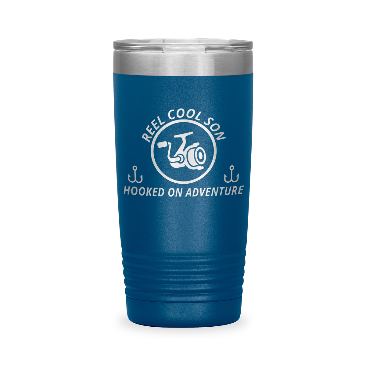 Reel Cool Son - Polar Camel 20oz engraved tumbler, front view, Blue